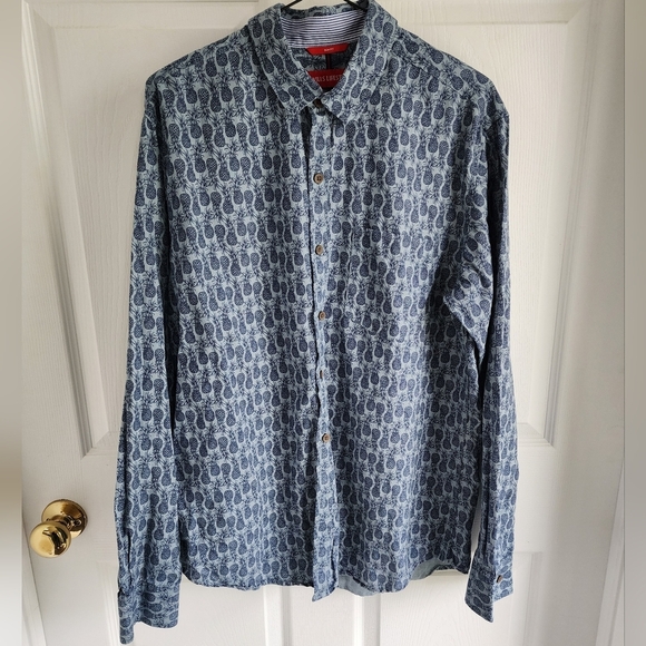 Wills Lifestyle Mens Linen Rich Pineapple Button Down 16 1/2 Slimfit - Picture 1 of 9